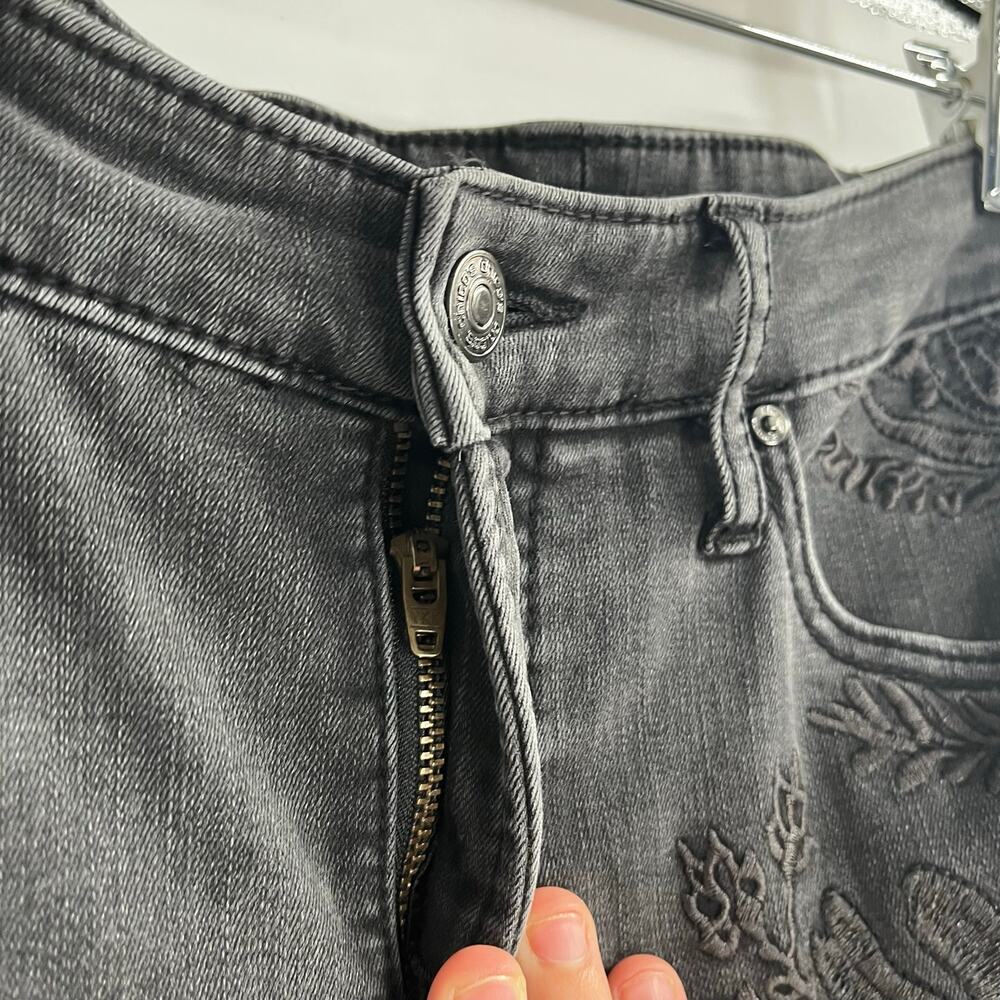 Chico’s So Slimming Girlfriend Flare Black Embroidered Jeans Boho Western Grunge - Picture 10 of 13